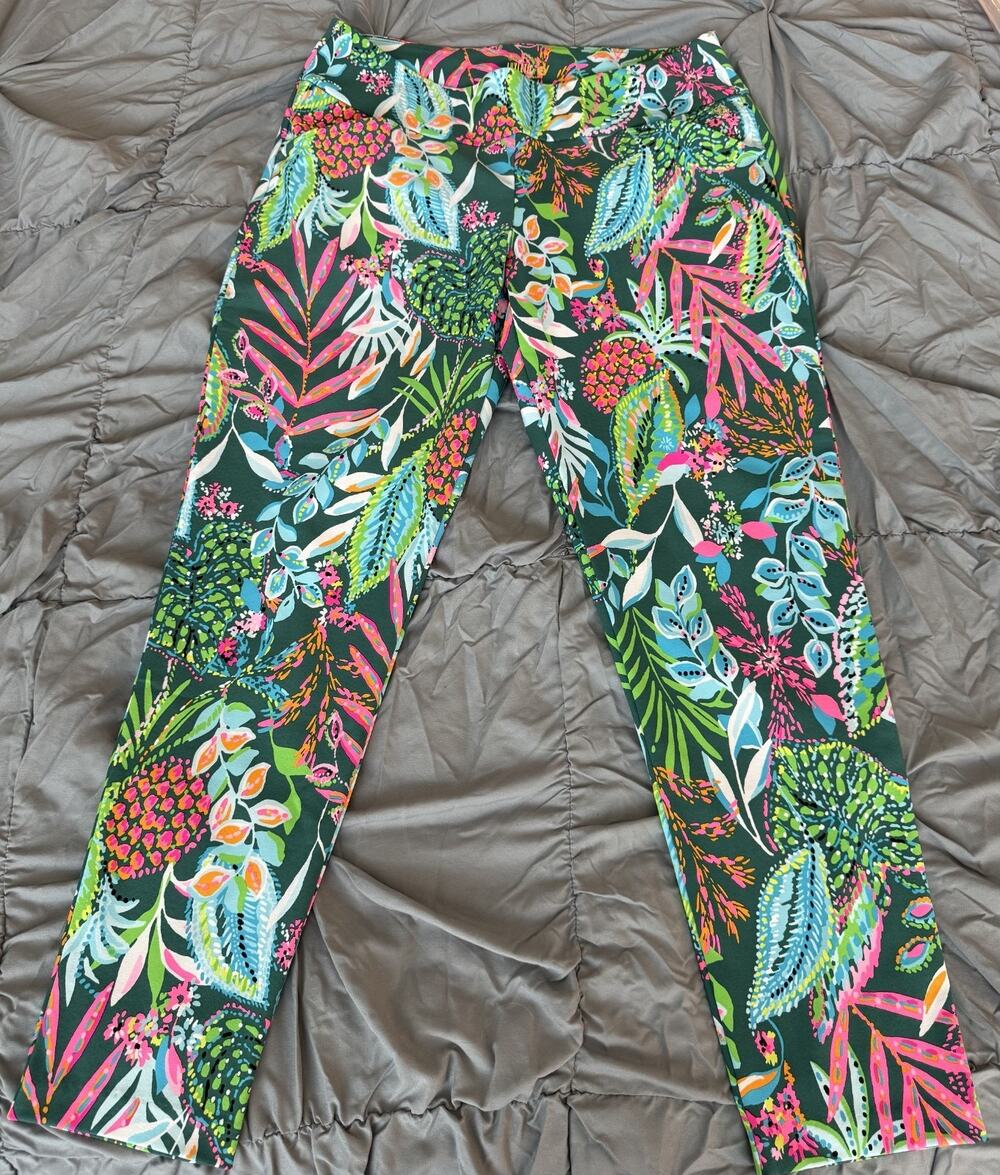 Lilly Pulitzer Luxletic Crop Pants Size 12 Tropical Print Pink/Green/Blue/White